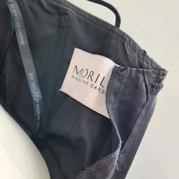 Morilee by Madeline Gardner Black Satin Mermaid Gown V Neck Maxi Dress M - Picture 12 of 14